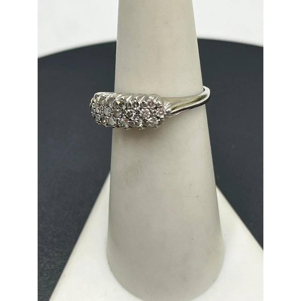 LAH 14K Vintage White Gold Triple-Row Diamond Prong Round Cluster Ring Sz 6.5